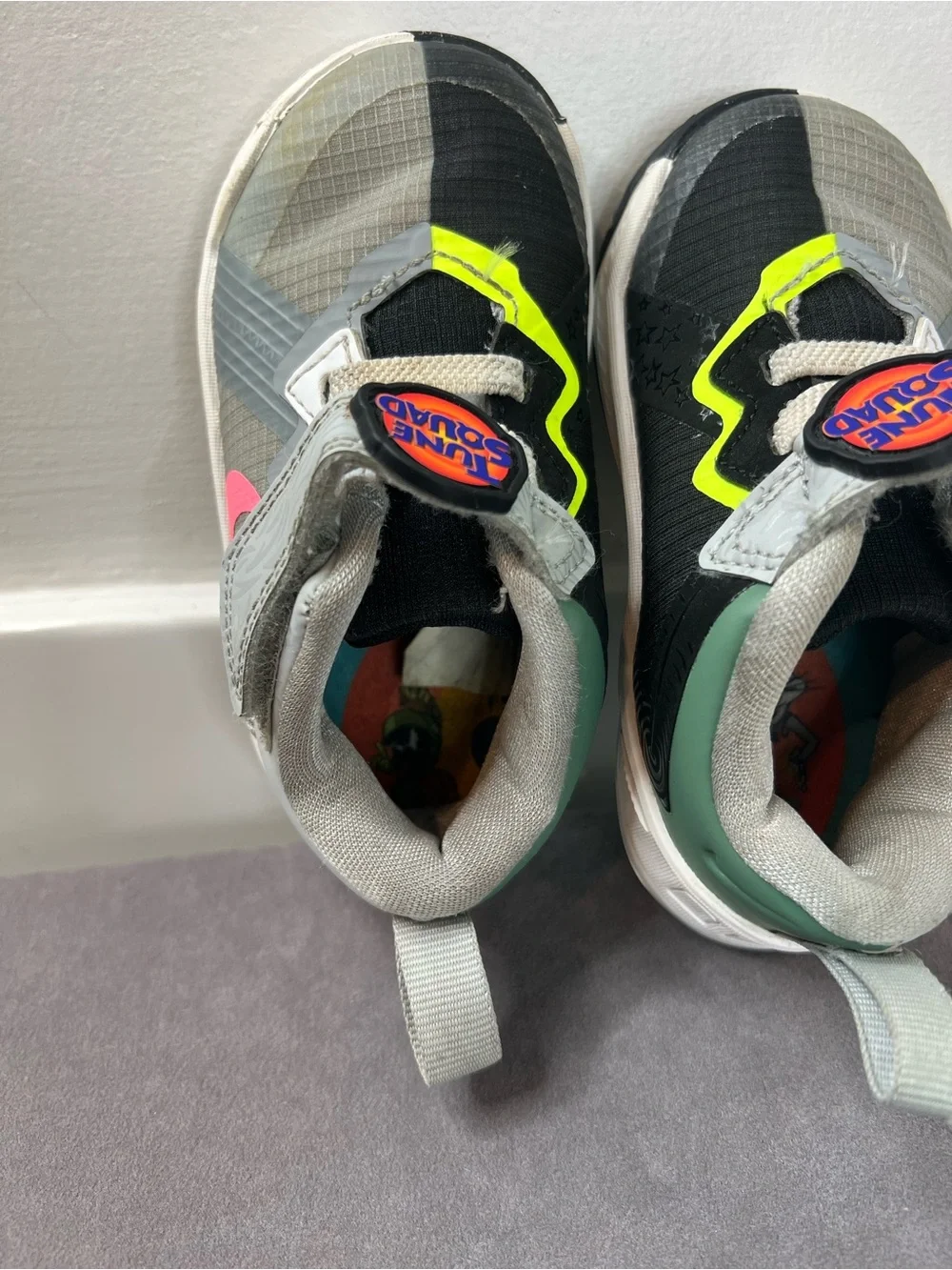 Nike Kids Black, Gray and Neon Yellow Tune Squad Sneakers